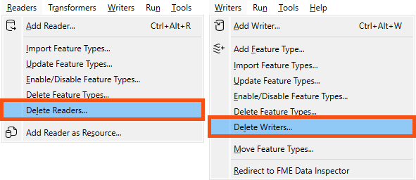 Removing a reader or writer using the menu